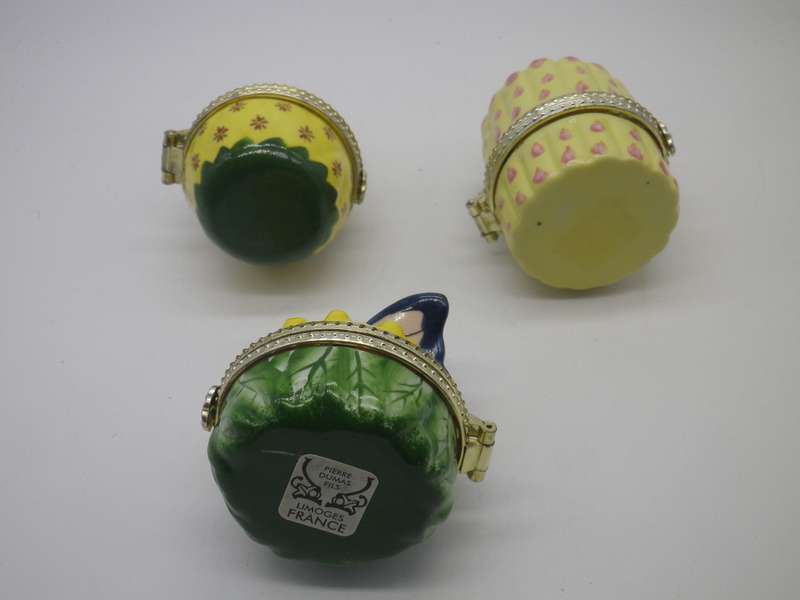 3 BEAUTIFUL VINTAGE TRINKET POTS - possibly LIMOGES France DESIGNED BY PIERRE DUMAS FILS