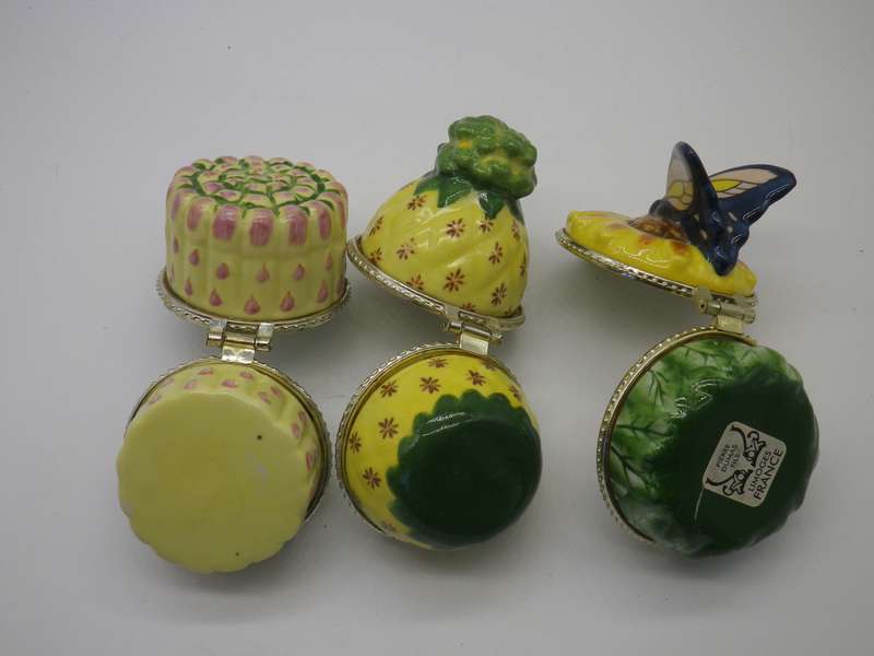 3 BEAUTIFUL VINTAGE TRINKET POTS - possibly LIMOGES France DESIGNED BY PIERRE DUMAS FILS