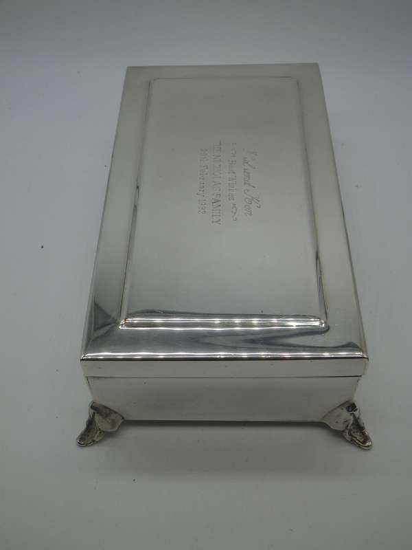 Vintage Rhodesian A1 silver plate on copper footed table cigarette/tobacco box