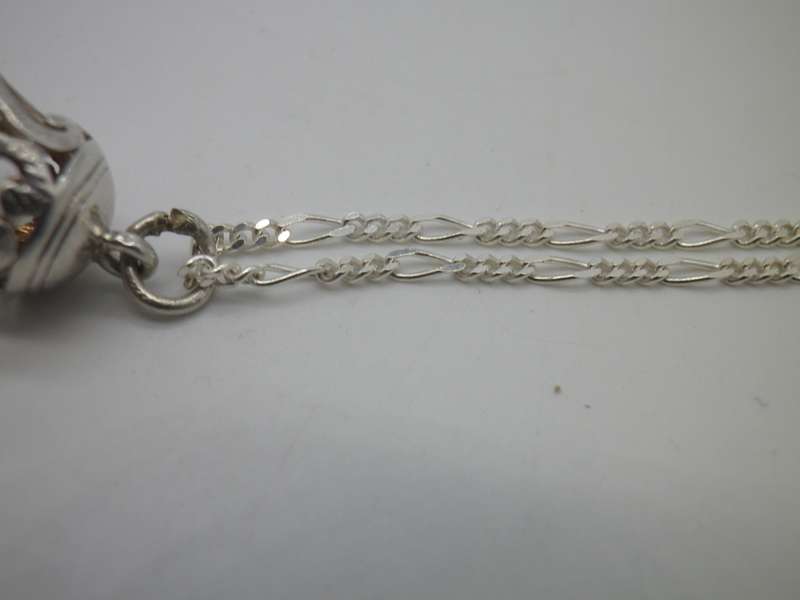 Wedding couple in a bell Sterling Silver Vintage Pendant on silver chain RARE!