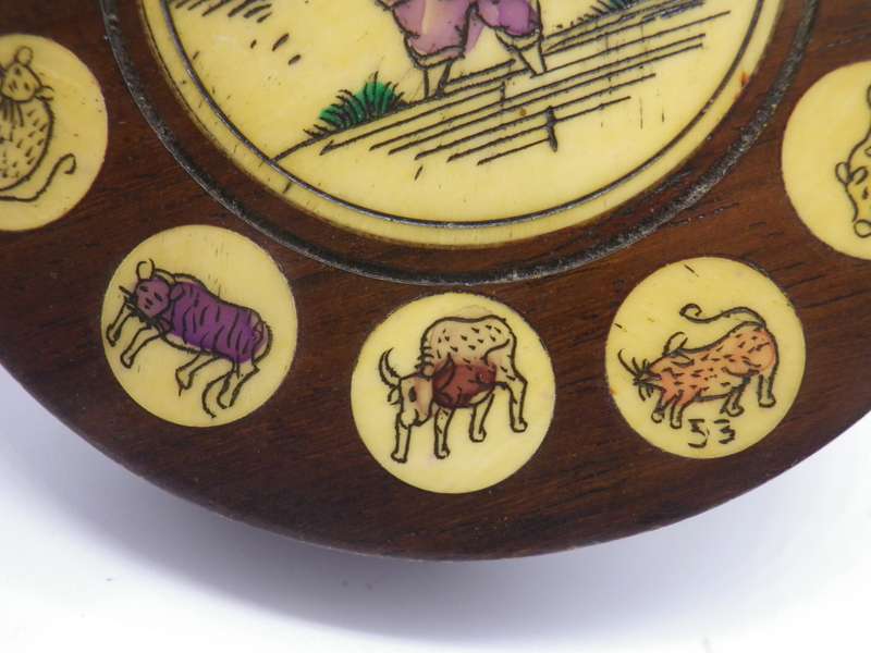 Nice Vintage Hand Carved Wooden Zodiac Feng Shui Compass