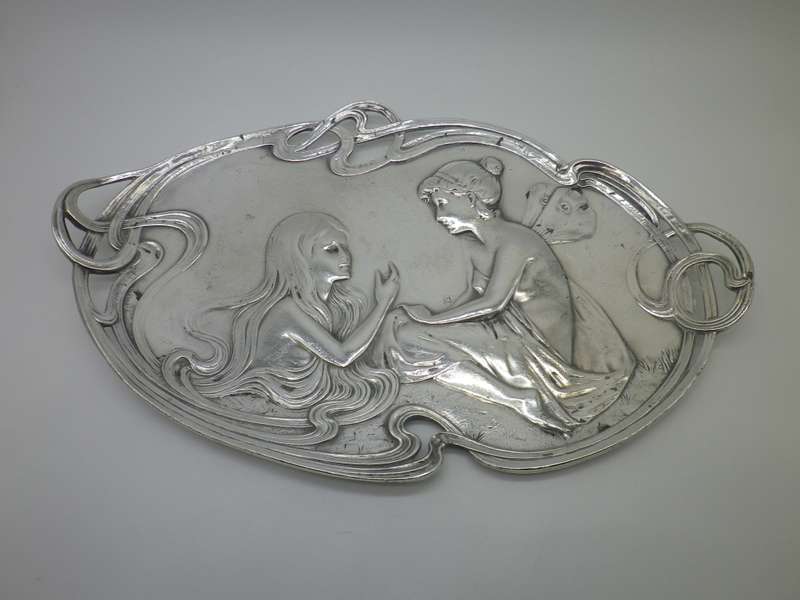 Antique 1906 WMF Germany Art Nouveau silver plated visiting card tray. 25 x 16cm