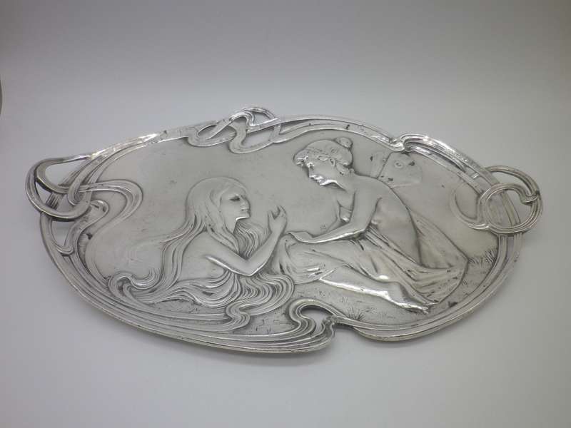 Antique 1906 WMF Germany Art Nouveau silver plated visiting card tray. 25 x 16cm
