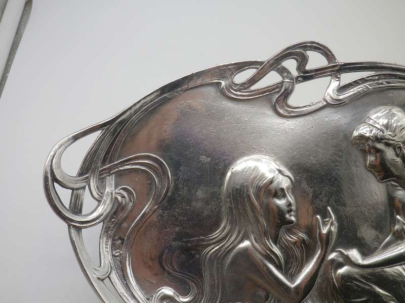 Antique 1906 WMF Germany Art Nouveau silver plated visiting card tray. 25 x 16cm