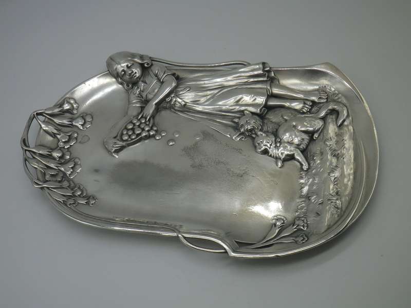 Antique WMF Germany Art Nouveau silver plated visiting card tray. 25 x 16cm