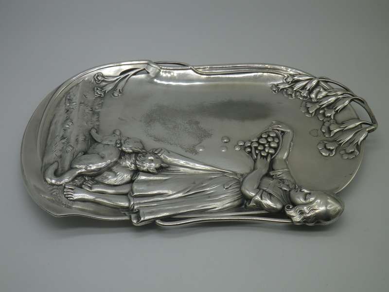 Antique WMF Germany Art Nouveau silver plated visiting card tray. 25 x 16cm