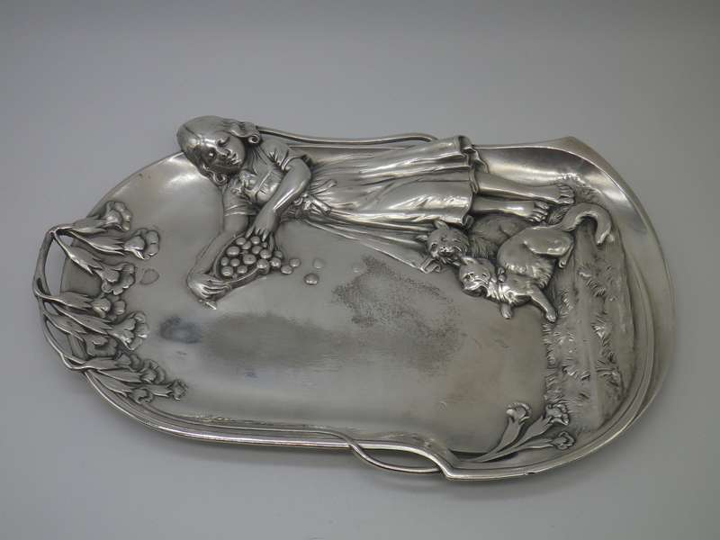Antique WMF Germany Art Nouveau silver plated visiting card tray. 25 x 16cm