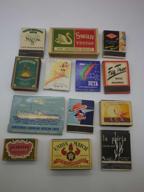 Collection of Thirteen Antique & Vintage matchboxes.