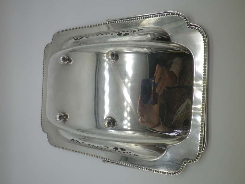 VINTAGE SILVER PLATED EMSS silver plate on brass SWING HANDLE RECTANGULAR SWEET BOWL GREAT CONDITION