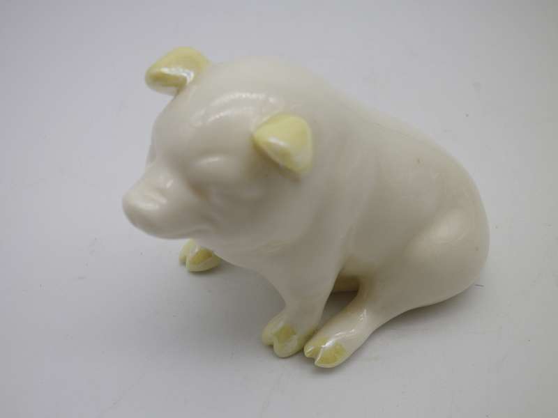 Cute Little Vintage BELEEK, Ireland Ceramic Pig. Cream with Yellow lustre