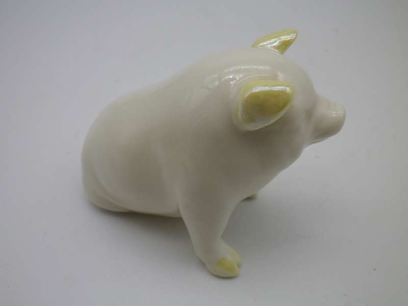 Cute Little Vintage BELEEK, Ireland Ceramic Pig. Cream with Yellow lustre