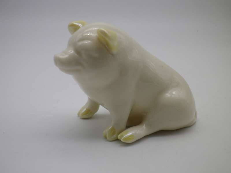 Cute Little Vintage BELEEK, Ireland Ceramic Pig. Cream with Yellow lustre
