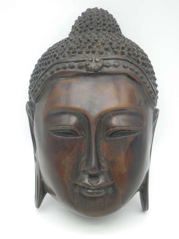 Carved Stone Thai Buddha to hang on wall. Serene Expression. 19x12x6cm