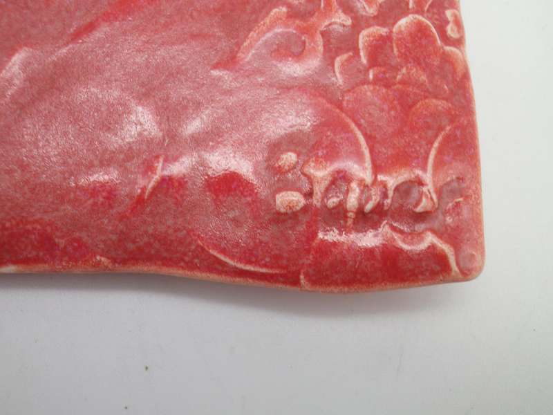 EXQUISITE Red Handmade Porcelain Tile by FAMOUS SA ARTIST JOHN BAUER