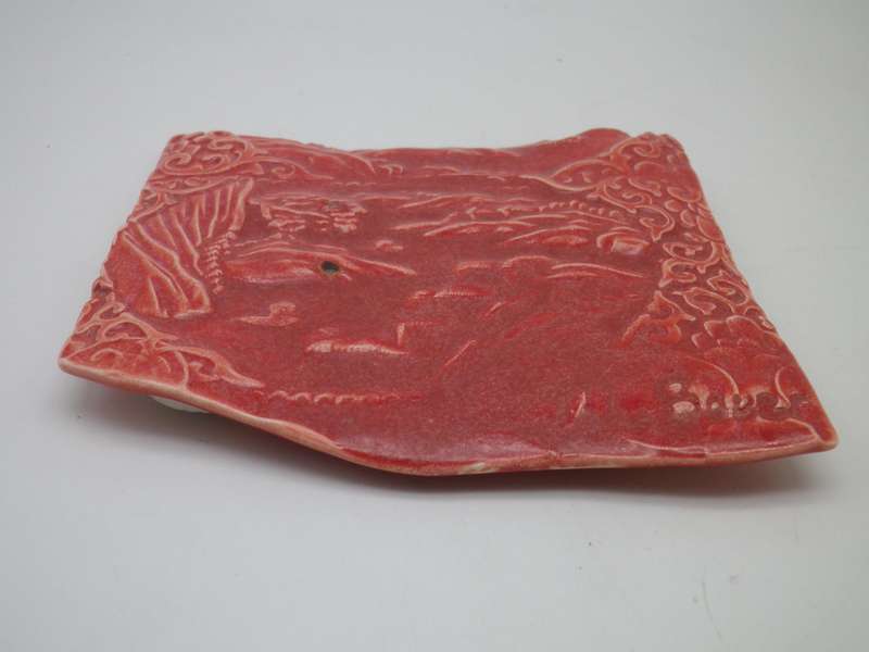 EXQUISITE Red Handmade Porcelain Tile by FAMOUS SA ARTIST JOHN BAUER