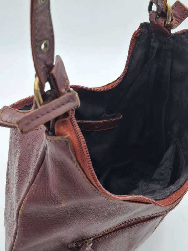 Vintage Burgundy Brown Busby Leather Sling Bag. Good Condition.
