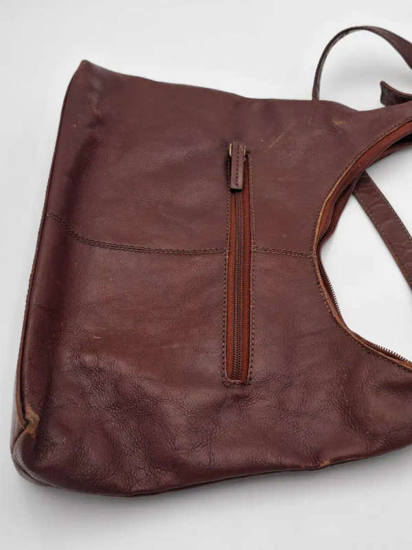 Vintage Burgundy Brown Busby Leather Sling Bag. Good Condition.
