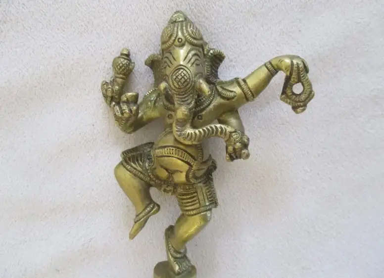 HEAVY ORNATE BRASS Indian Ganesha Havan spoon for Pooja. 28cm