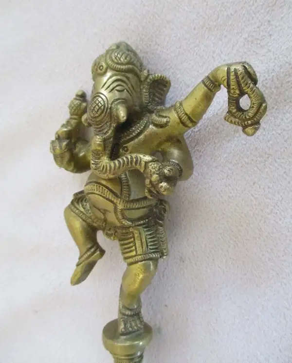 HEAVY ORNATE BRASS Indian Ganesha Havan spoon for Pooja. 28cm