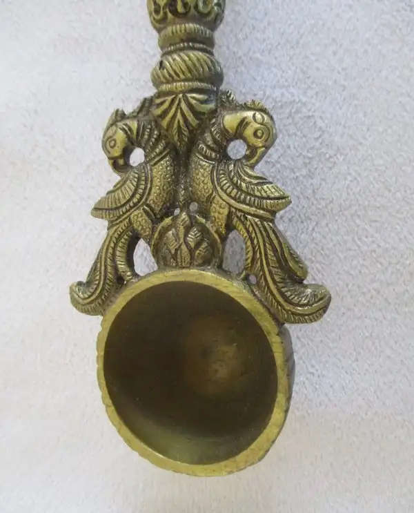 HEAVY ORNATE BRASS Indian Ganesha Havan spoon for Pooja. 28cm