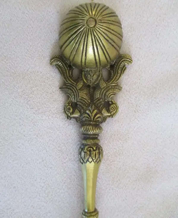 HEAVY ORNATE BRASS Indian Ganesha Havan spoon for Pooja. 28cm