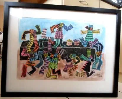 Celestino Mudaulane - Mozambique b 1972 MIXED MEDIA ON Paper.  90x70cm -framed