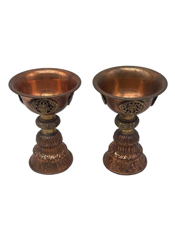 Tibetan Brass & Copper Goblets.  Pair 80 x 110mm