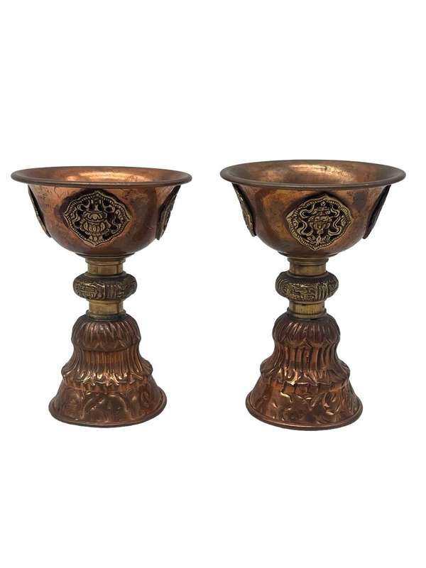 Tibetan Brass & Copper Goblets.  Pair 80 x 110mm