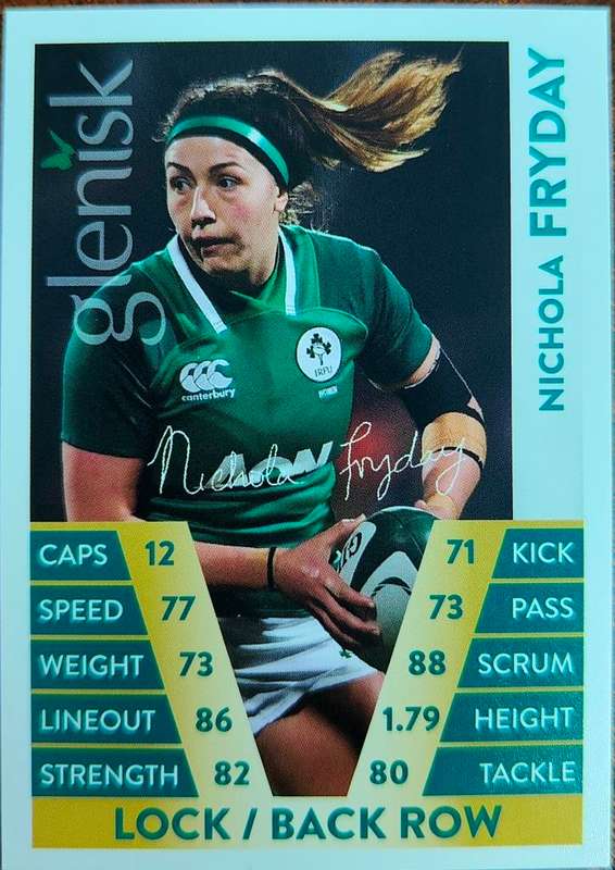 Glenisk Whiskey Irish Ireland rugby card player Nichola Fryday