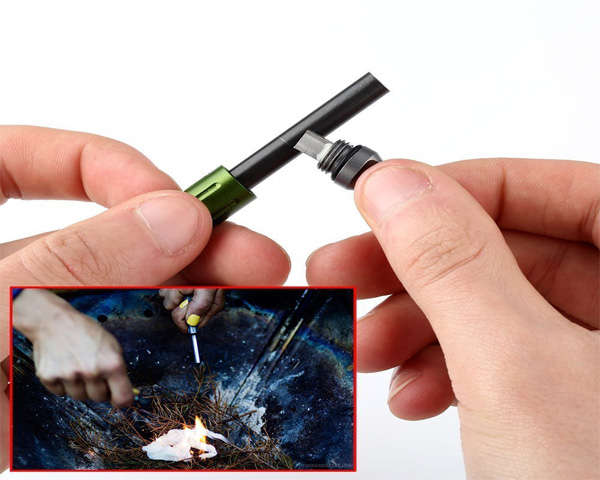Flint Stone Magnesium Fire Starter Alloy Waterproof Flint StoneCNC Gear Ppocket Outdoor(Green)