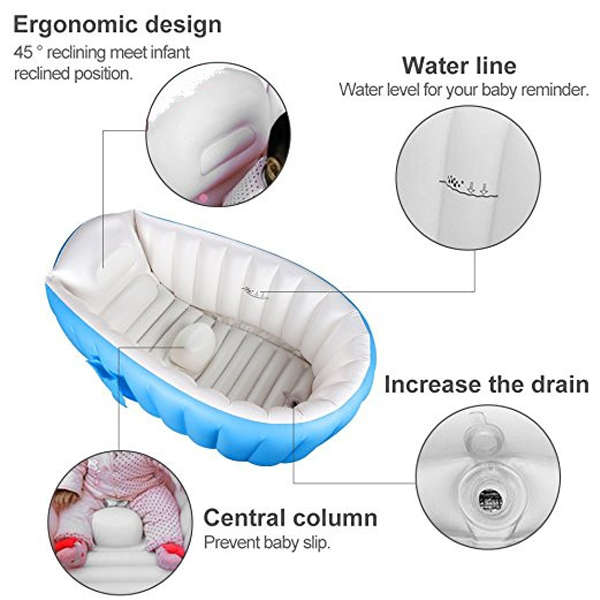 Inflatable Baby Bathtub, Kid Infant Toddler Infant Newborn Inflatable Foldable Shower Pool (blue)