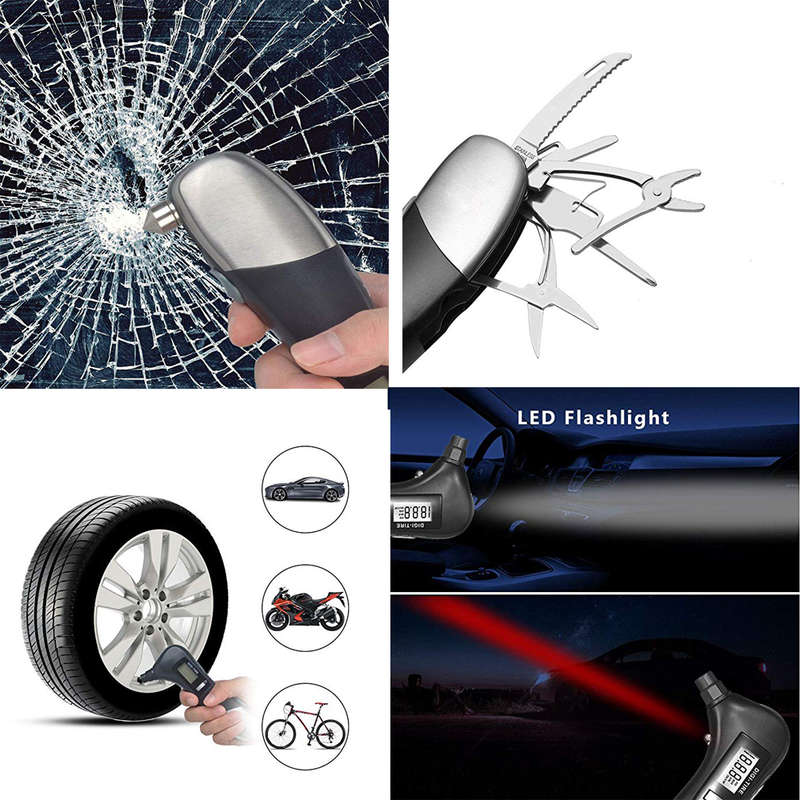 9-in-1 Digital Tire Pressure Gauge with Emergency Rescue Tool Kit