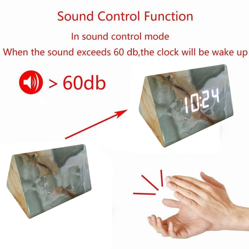 Multi-function Triangle LED Digital Marble Pattern Alarm Clock