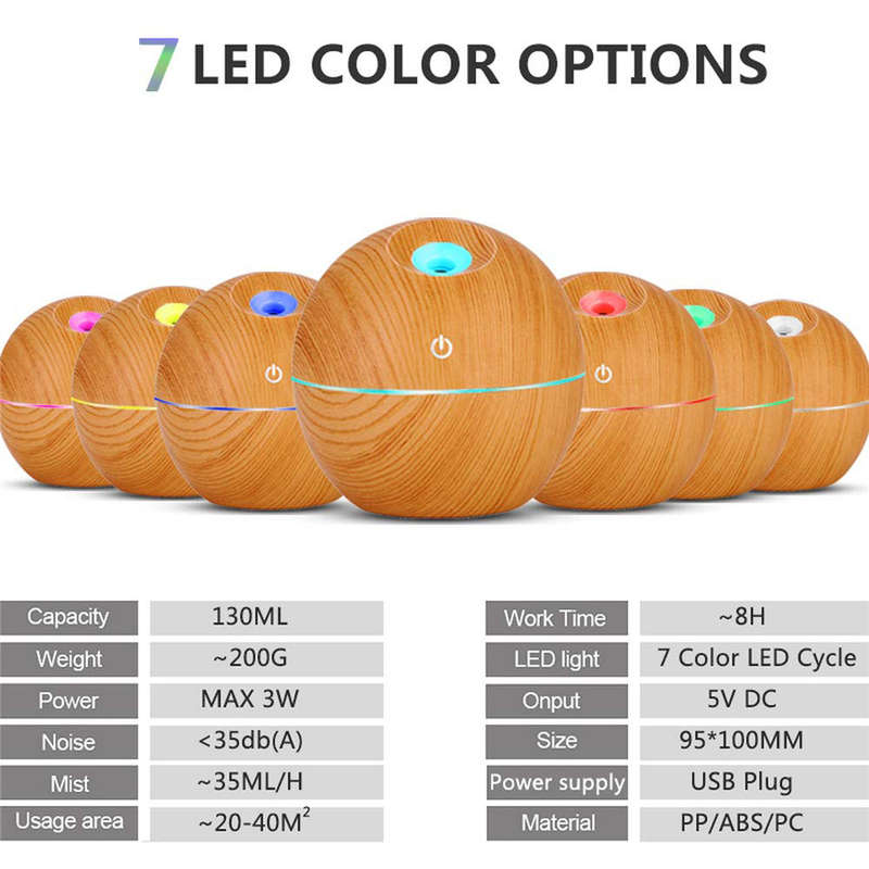 Mini 130ml Portable Wood Grain Essential Oil Diffuser