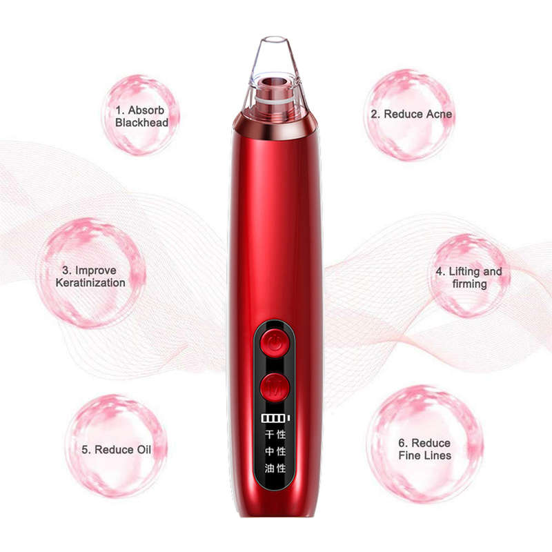 Electronic Blackhead Remover Vacuum Cleaner with 6 Sucker Heads-Red