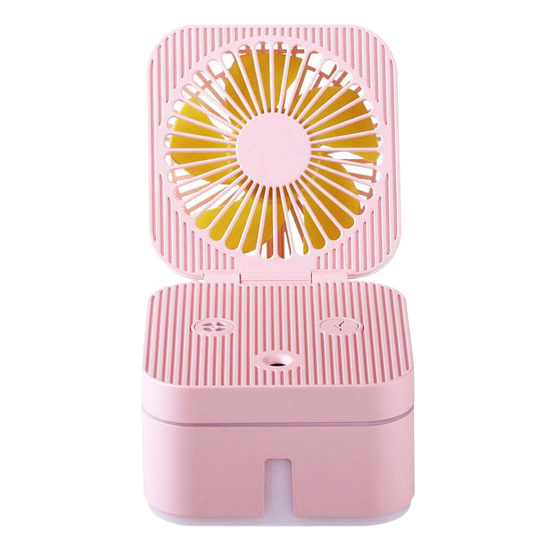 Portable 2-In-1 Mini Desk USB Magic Cube Fan Humidifier - Pink