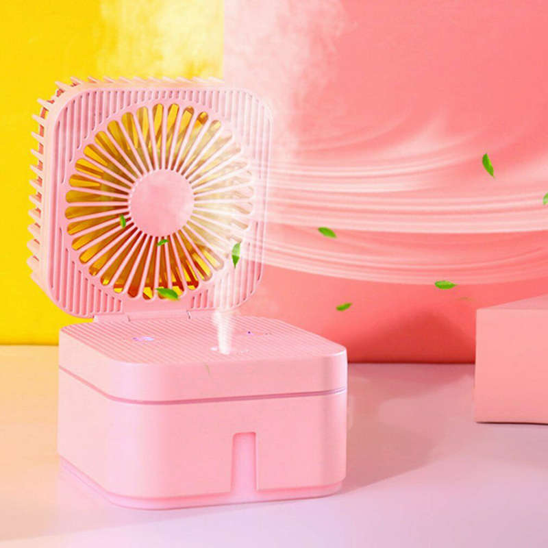 Portable 2-In-1 Mini Desk USB Magic Cube Fan Humidifier - Pink