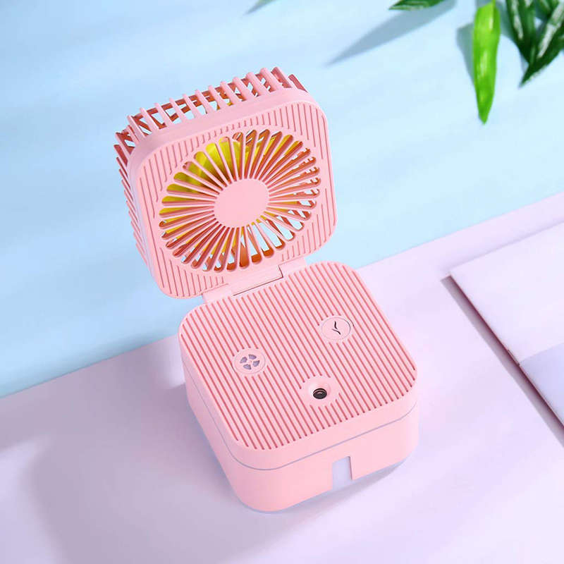 Portable 2-In-1 Mini Desk USB Magic Cube Fan Humidifier - Pink