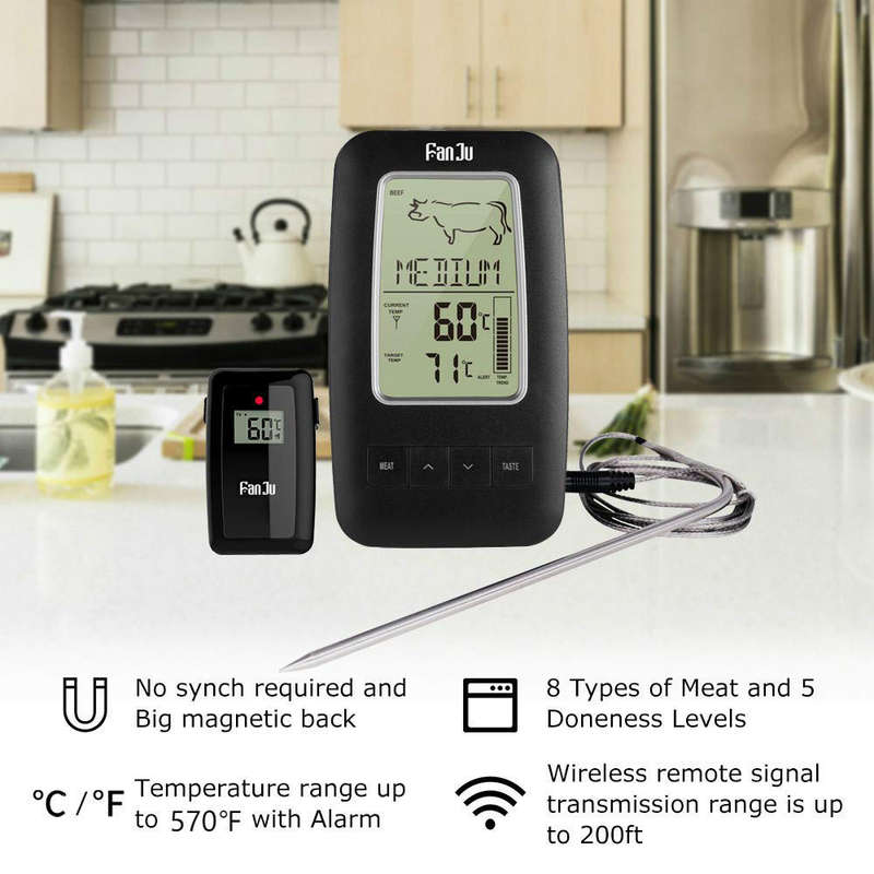 Digital Cooking Grill Thermometer with Wireless Remote Magnetic Back