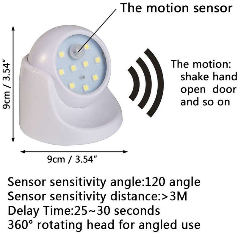 360° Rotation LED Motion Sensor Light - White