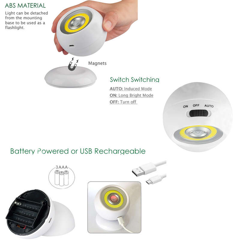 360 Degree Rotation COB PIR Motion Sensor Night Light