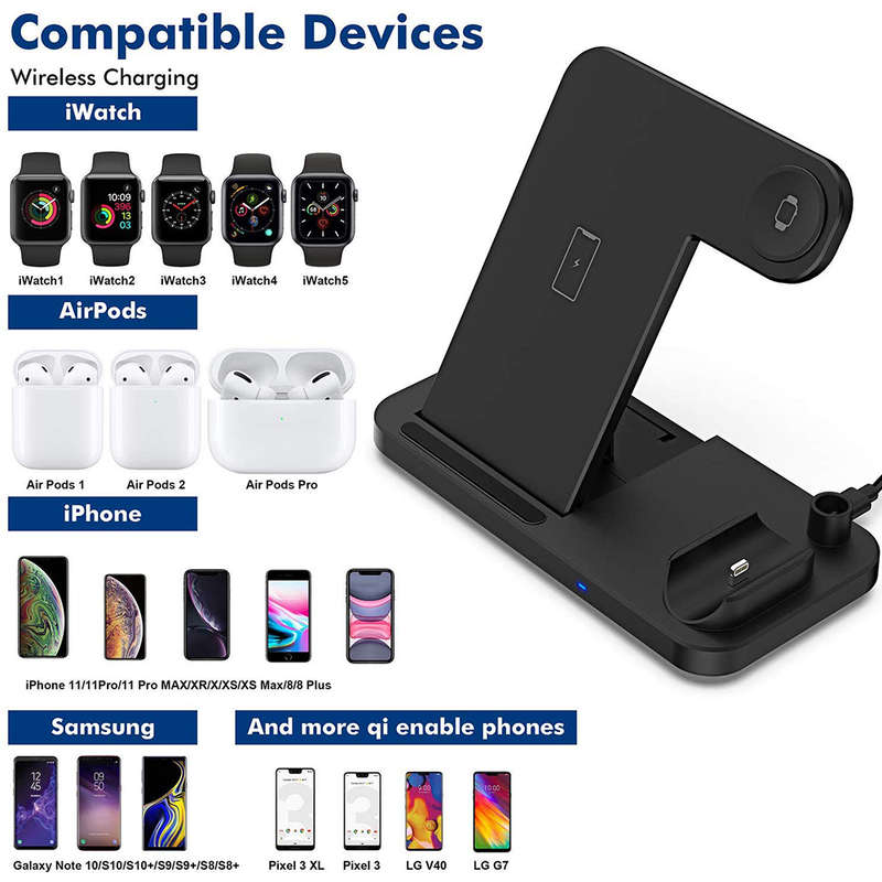 4 in 1 Fast Charging Dock for iWatch/Pencil/Airpods Pro/iPhone 11pro-Black