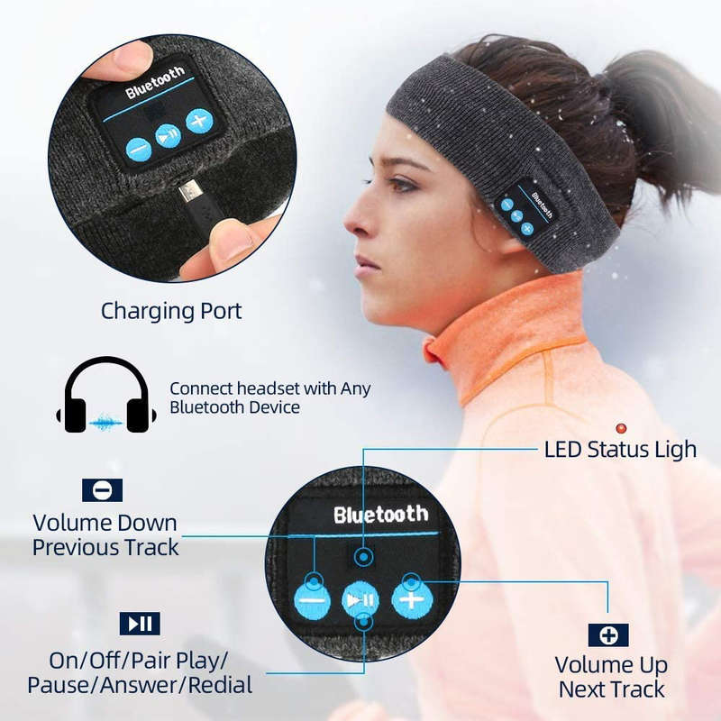 Wireless Bluetooth 5.0 Sports Stereo Run Headband Headphones - Black