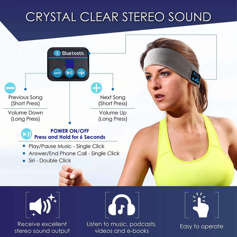 Wireless Bluetooth 5.0 Sports Stereo Run Headband Headphone - Gray & White