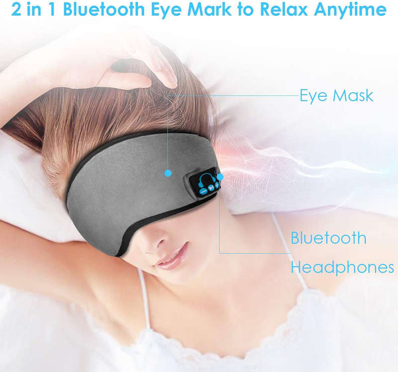 Adjustable Soft Cotton Sleep Eye Mask with Bluetooth Headphone - Gray