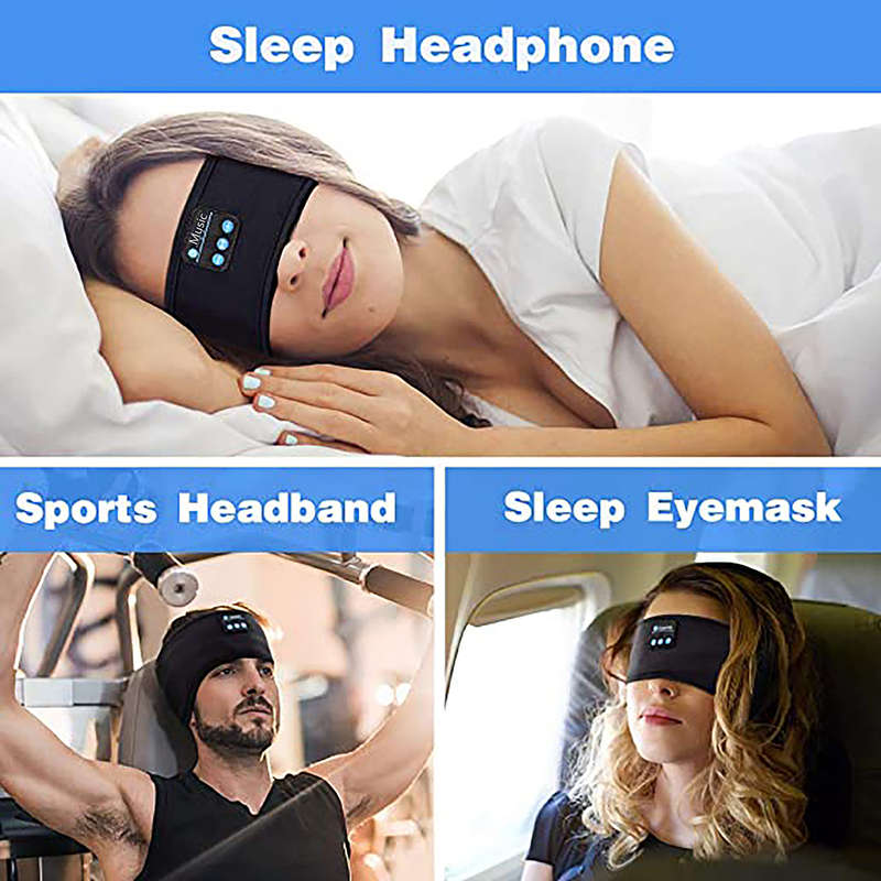 Bluetooth Sports Headband Headphones with Built-in Thin Speaker - Black