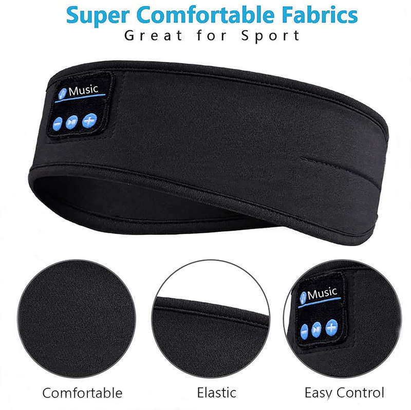 Bluetooth Sports Headband Headphones with Built-in Thin Speaker - Black