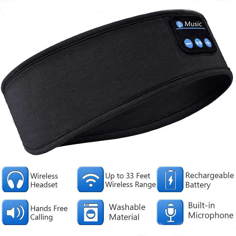 Bluetooth Sports Headband Headphones with Built-in Thin Speaker - Black