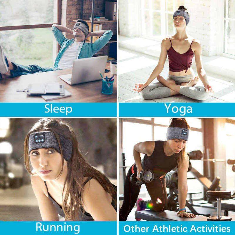 Bluetooth Sports Headband Headphones with Built-in Thin Speaker - Gray