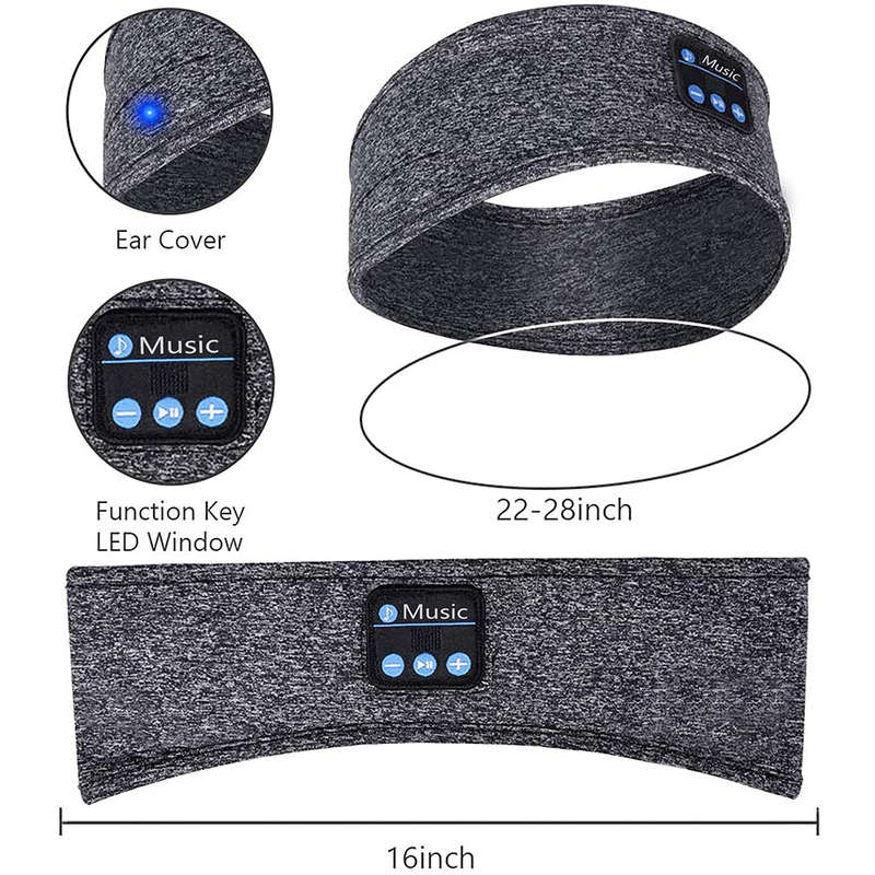 Bluetooth Sports Headband Headphones with Built-in Thin Speaker - Gray